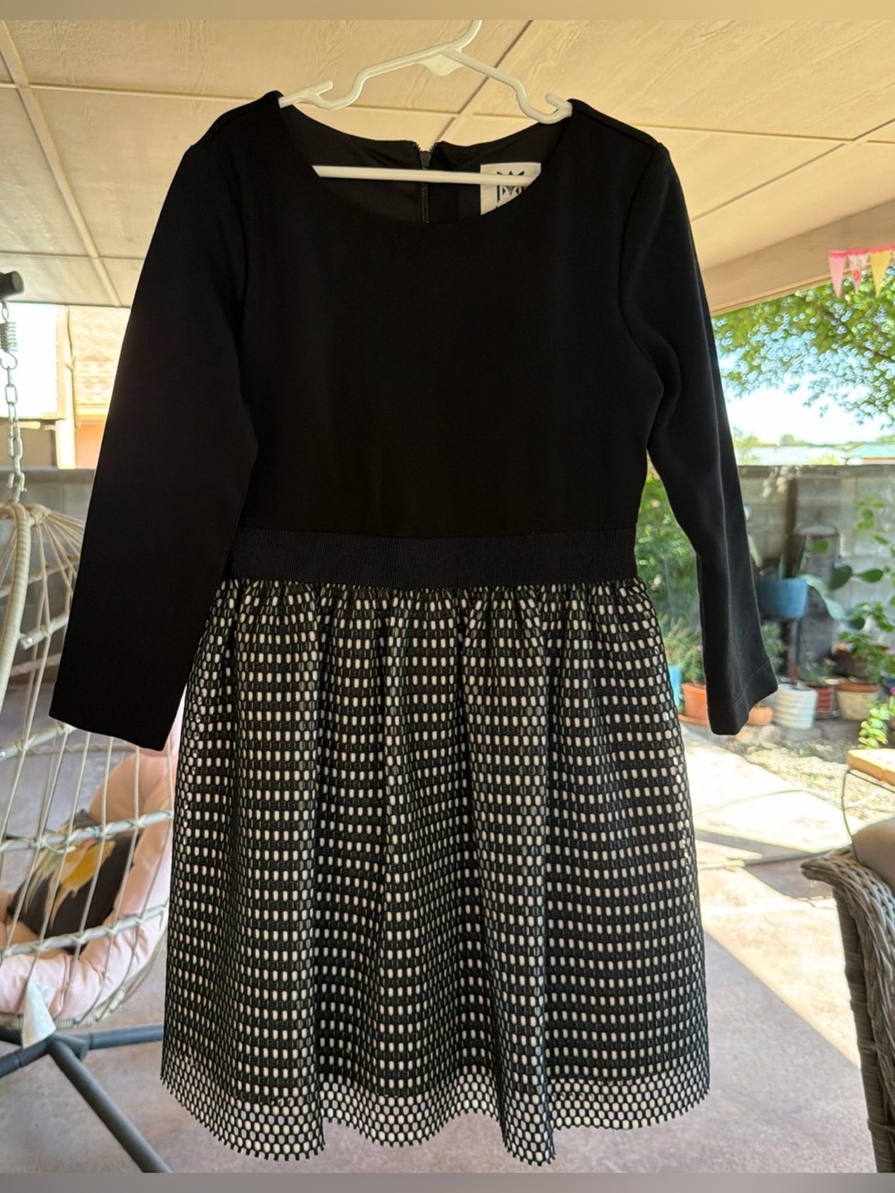 Milly Girls Black Long-Sleeve Bodice with Patterned Mesh Skirt Dress